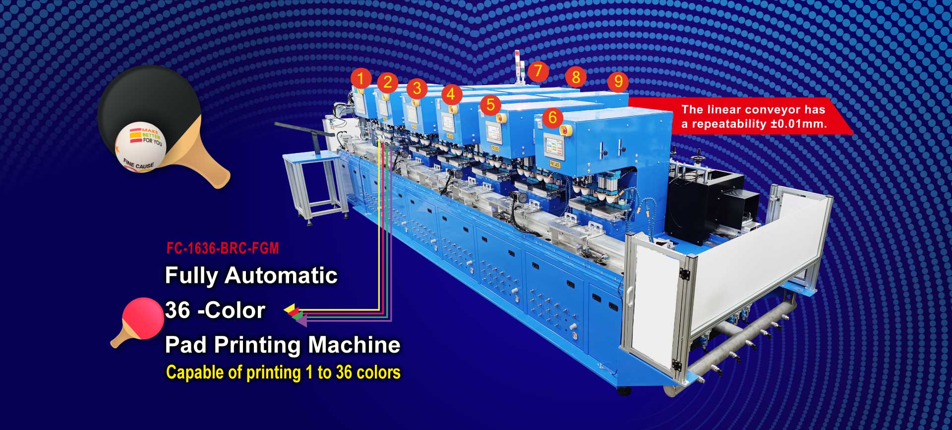 Fully Automatic 36-Color Pad Printing Machine for Table Tennis/multi-color pad printing machine